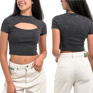 Ninth Hall Fundamentals Cuddie Black Wash Cutout Fitted Crop Top Goth Zumiez Med